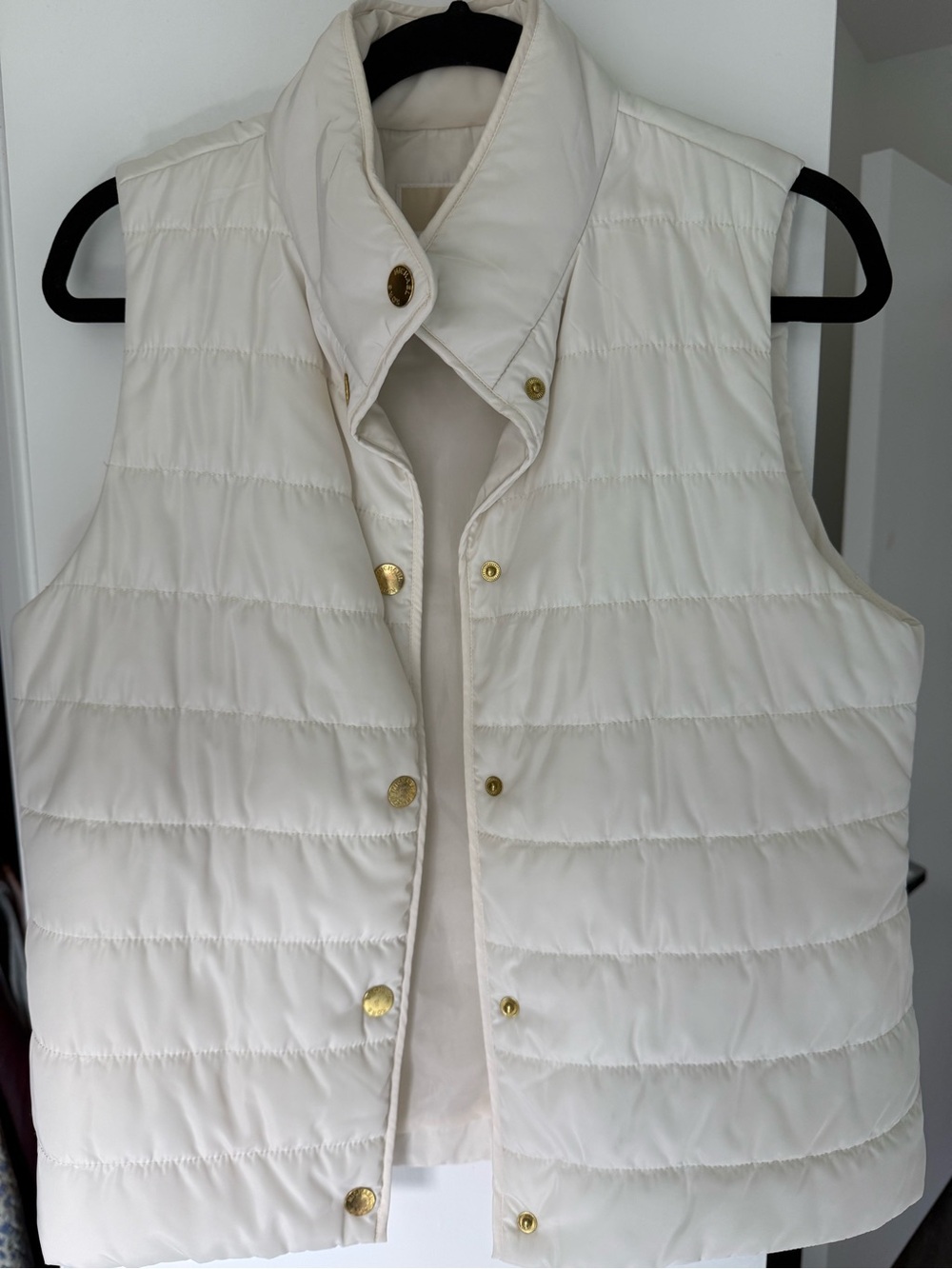 Michael Kors Ivory Quilted Puffer Vest with Gold Snaps